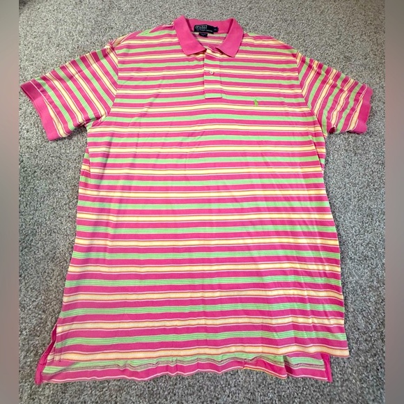 Men’s Polo Ralph Lauren Bright Pink Striped Short Sleeve Polo Shirt – Size XL - Picture 1 of 6